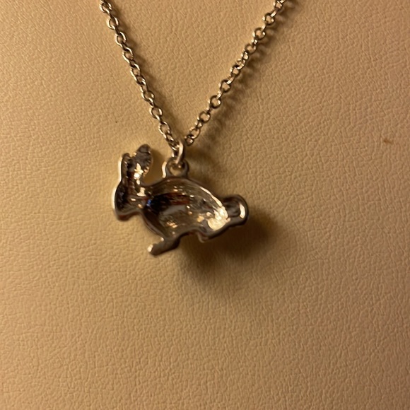 Silver with white & pink rhinestones S.A.Q Avon bunny necklace - Picture 7 of 8